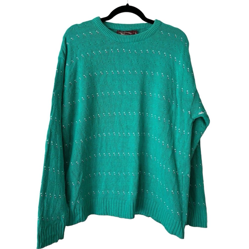 Winter Harbor Green Knit Crewneck Cottage Sweater Size Large Grandmacore USA
